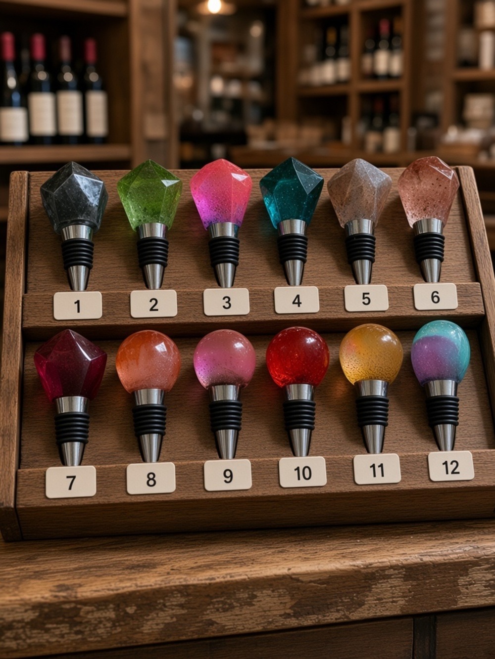 Handcrafted Crystal Gem Mica Resin Wine Bottle Stoppers- Multicolor 12 available - Picture 2 of 3